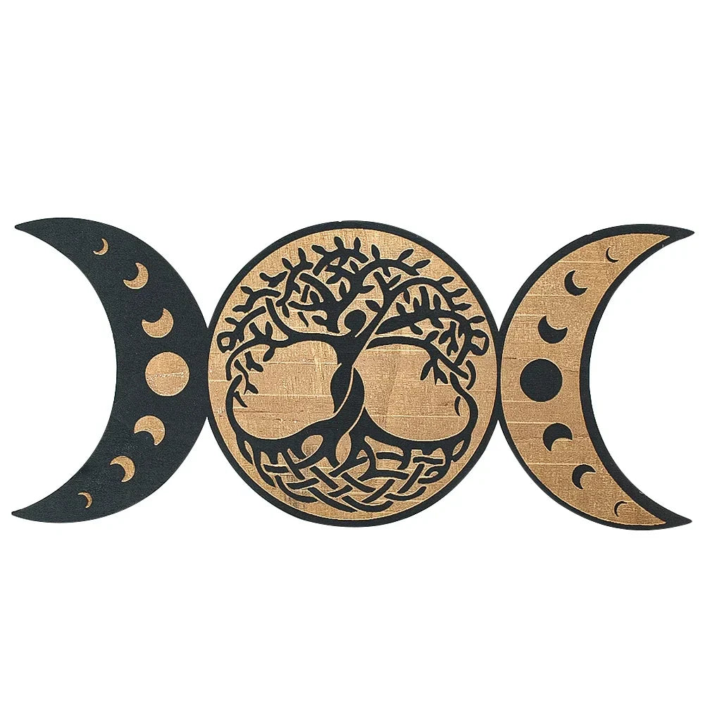 Wicca Moon & Life Tree Wooden Wall Decor