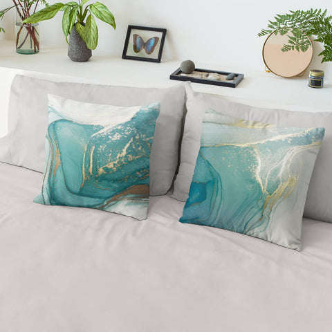 Turquoise Gold Marble Pattern Cushion Covers